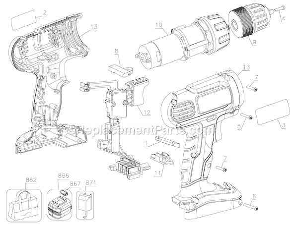 Page A Diagram and Parts List for GC9600-B3  Black and Decker Cordless Drill